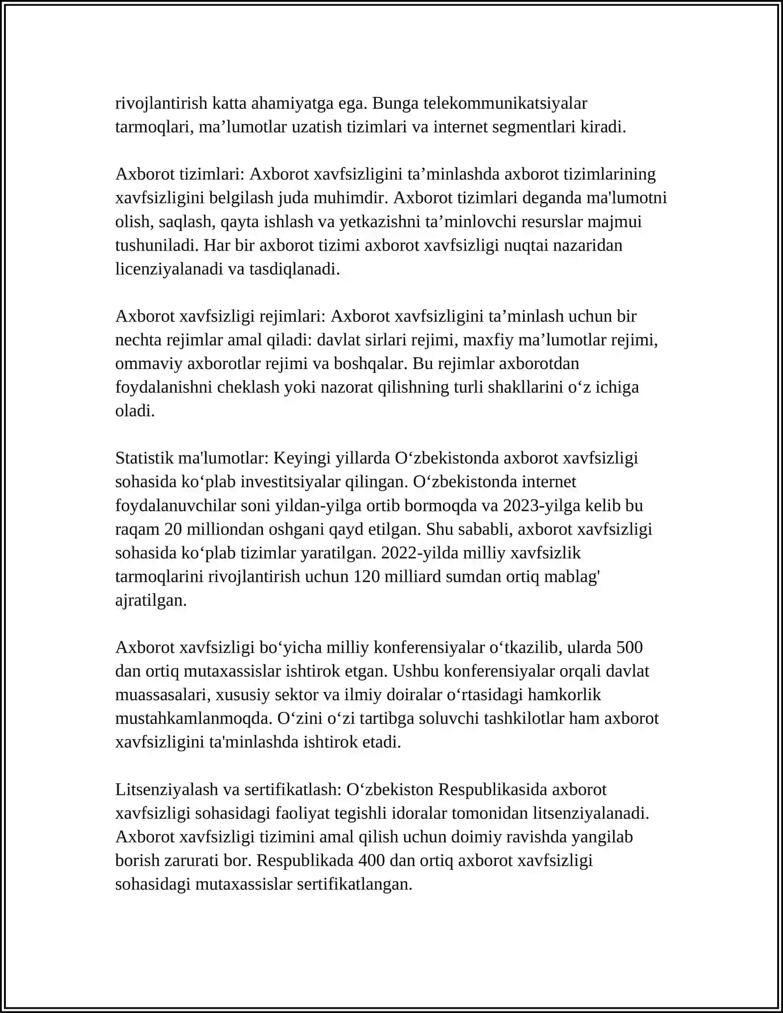 O'zbekiston Respublikasining Axborot xavfsizligi to'g'risida qonuni 4