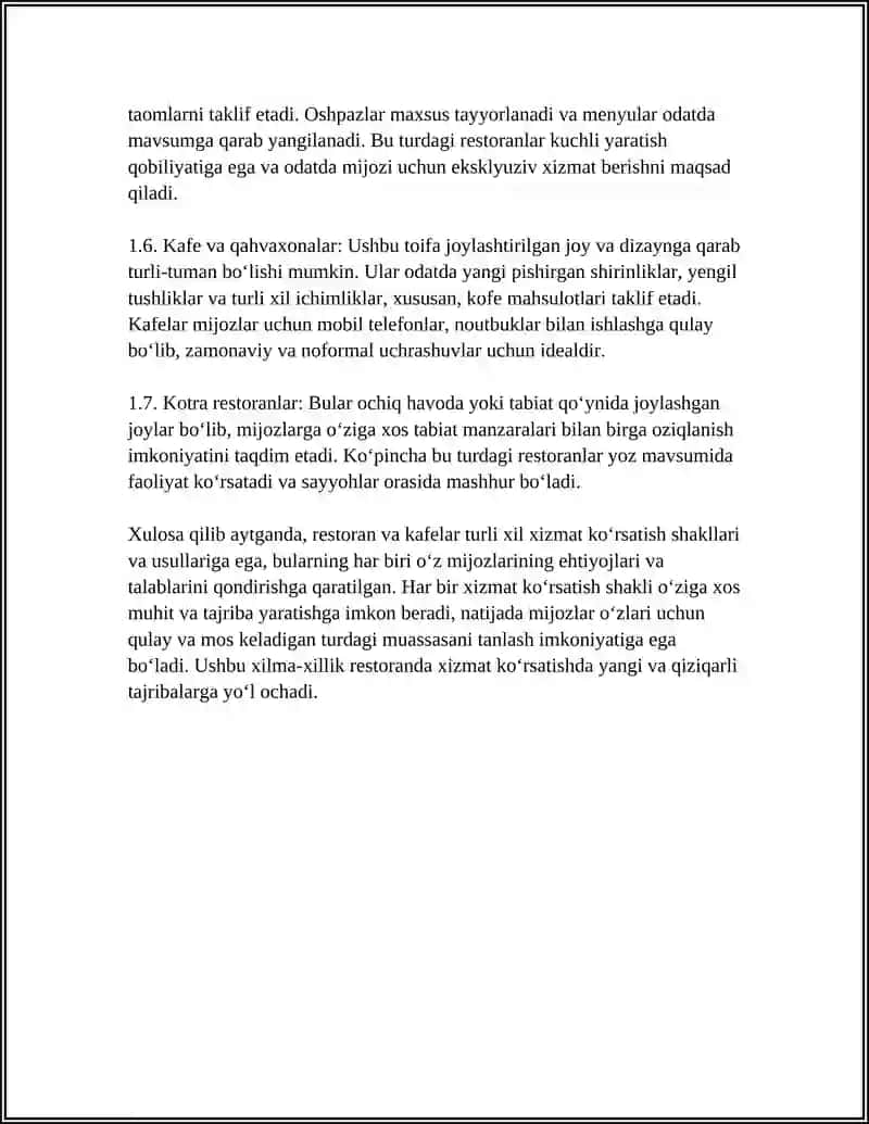 RESTORAN VA KAFELARNING TIPOLOGIK XUSUSIYATLARI 4