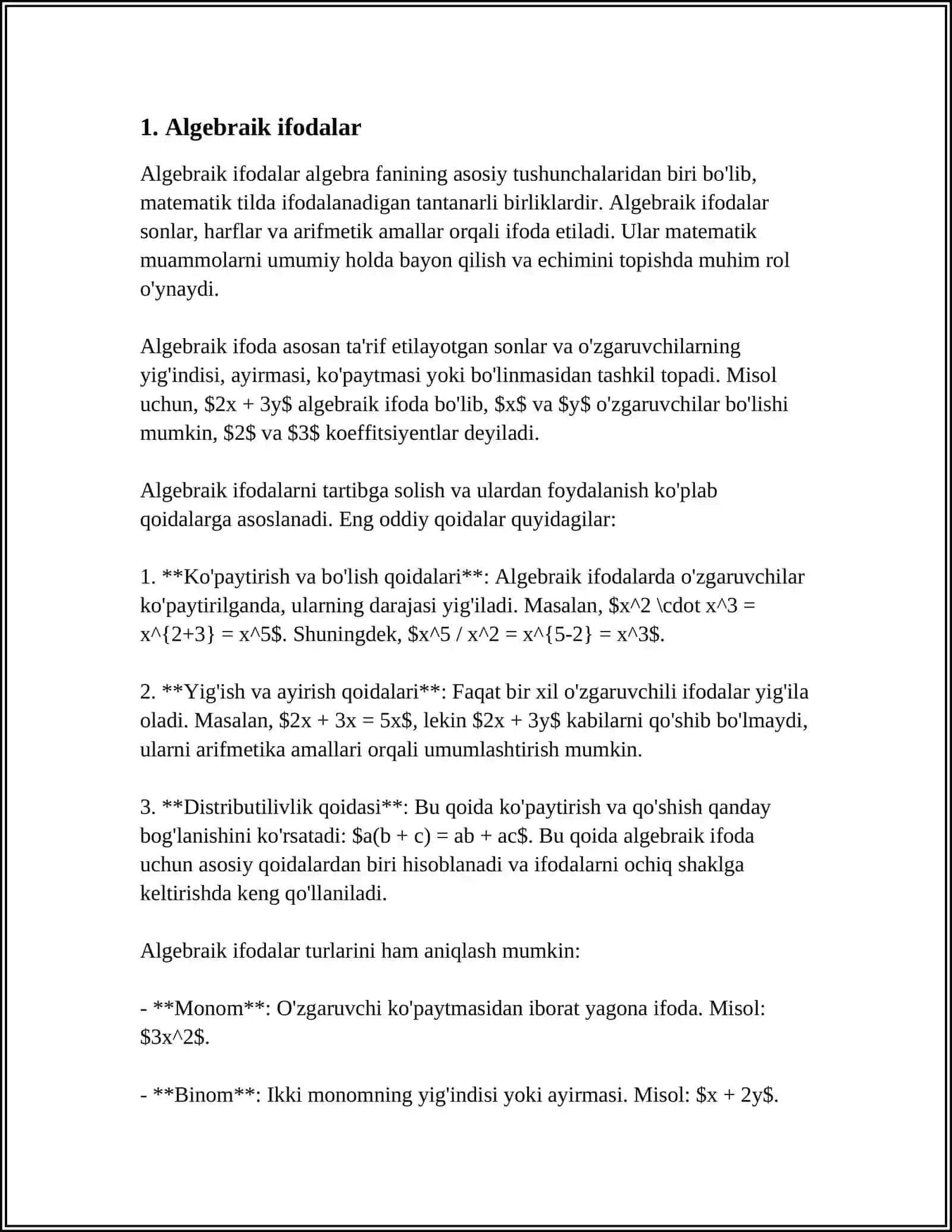 AKSLANTIRISHLAR. AKSLANTIRISHLAR TURLARI. ALGERAIK AMALLAR VA ULARNING XOSSALARI 4