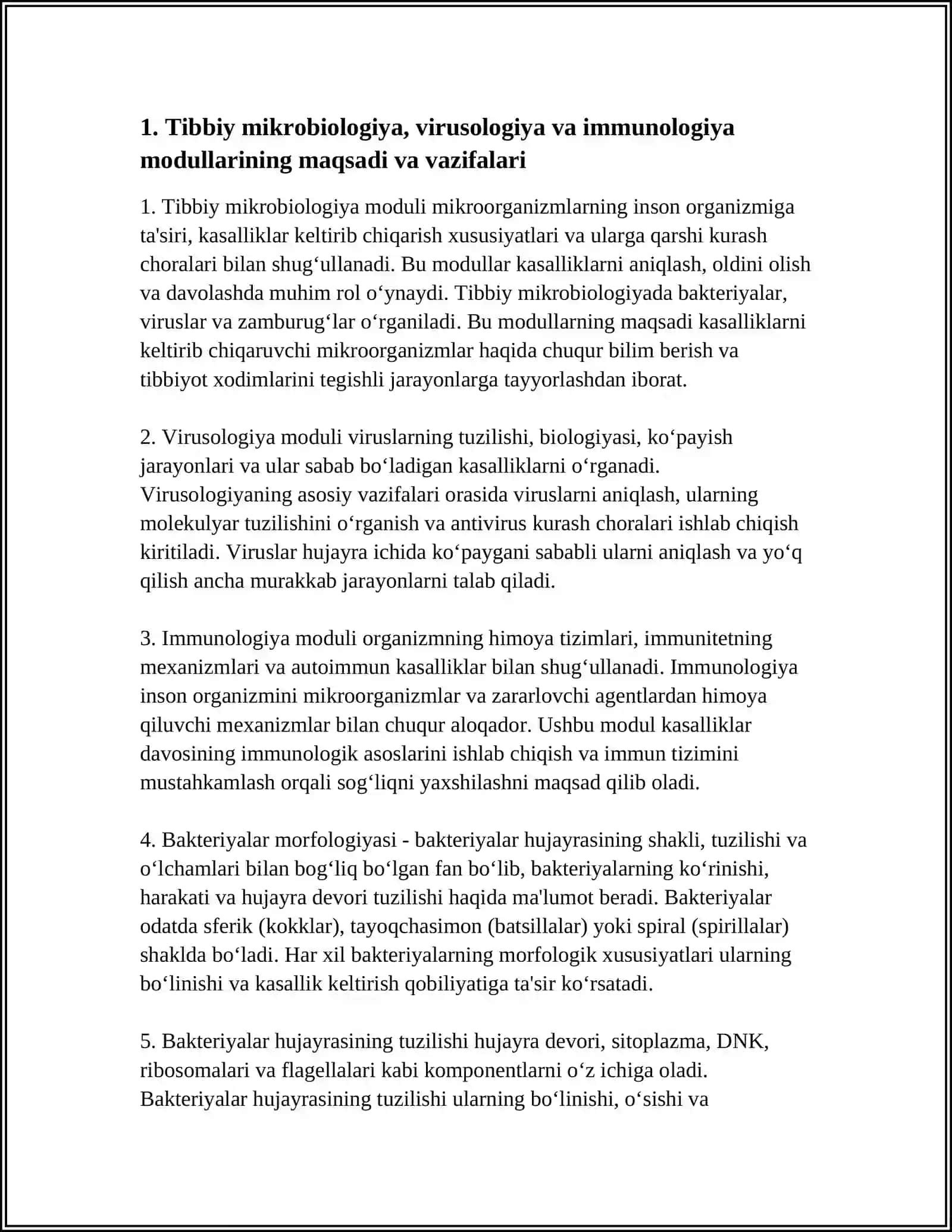 TIBBIY MIKROBIOLOGIYA. VIRUSOLOGIYA, IMMUNOLOGIYA MODULLARI 4