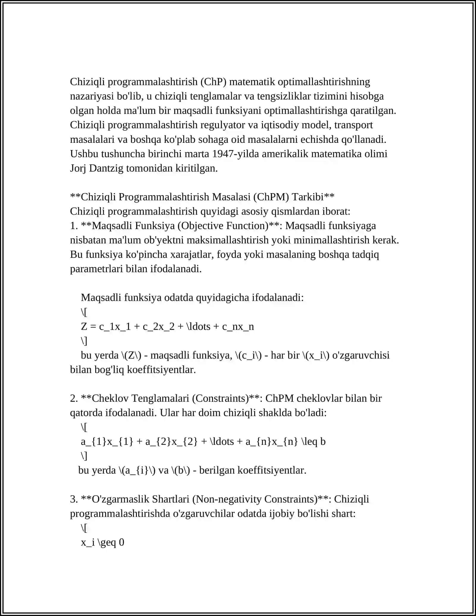 CHIZIQLI PROGRAMMALASHTIRISHLAR IKKILANMA NAZARIYASI 4