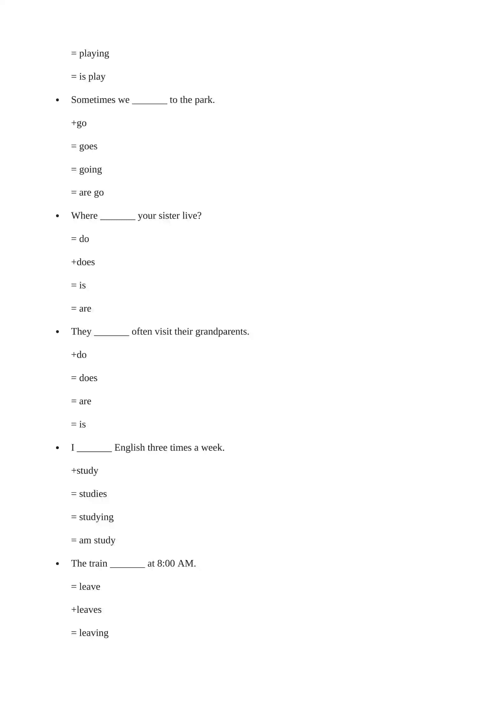 English Present Simple Tense Exercises 4