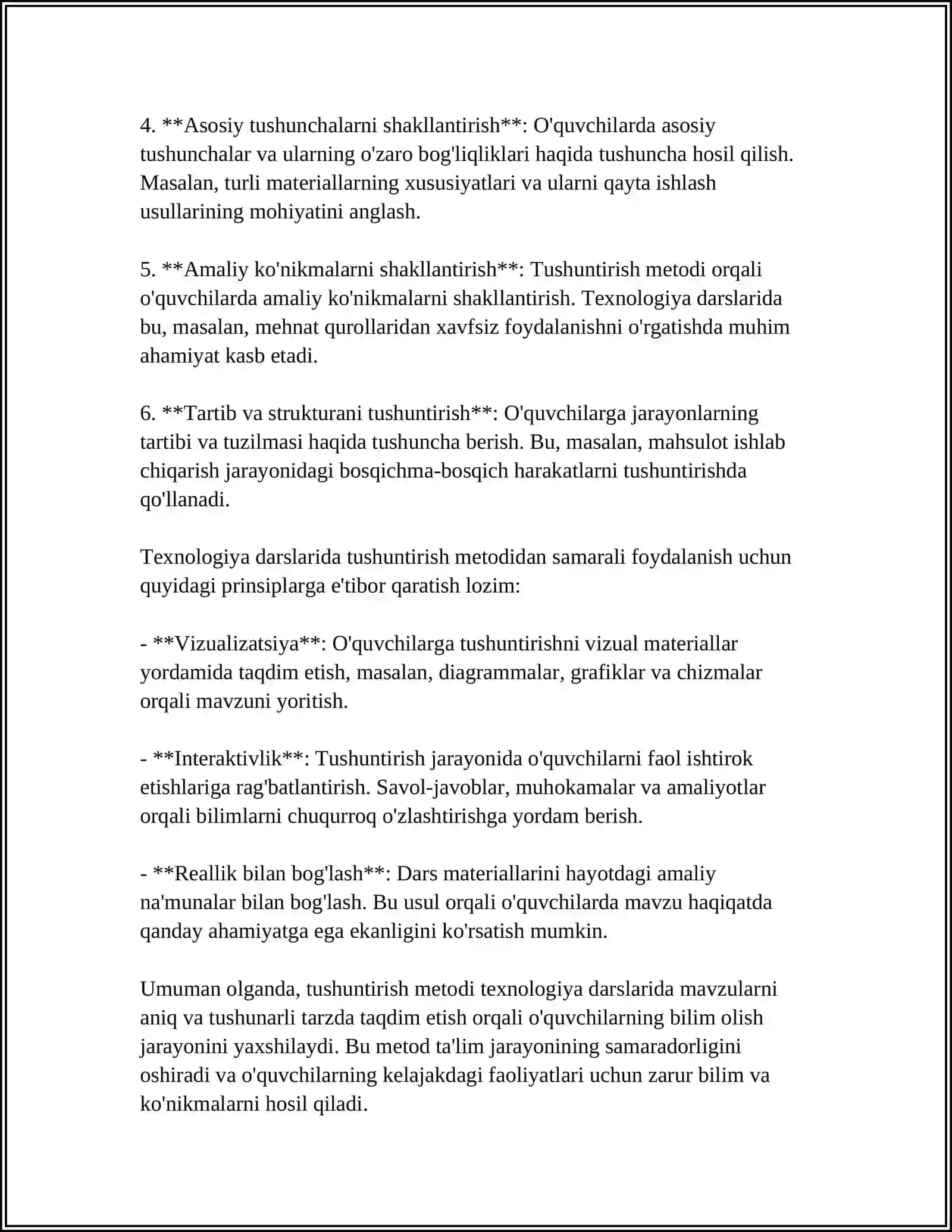 TEXNOLOGIYA DARSLARIDA TUSHUNTIRISH METODI 4