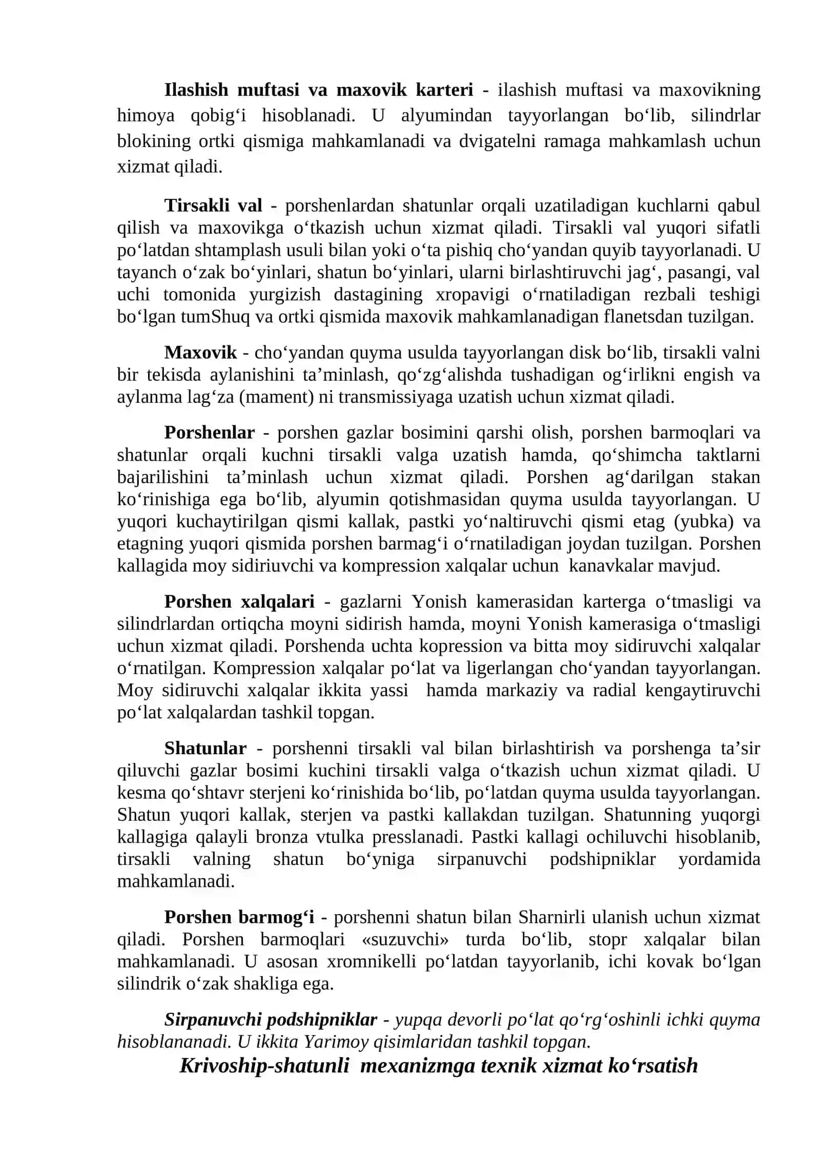 Ichki Yonuv dvigatellari va unlarni ishini ta’minlovchi tizimlarning umumiy tuzilishi 4