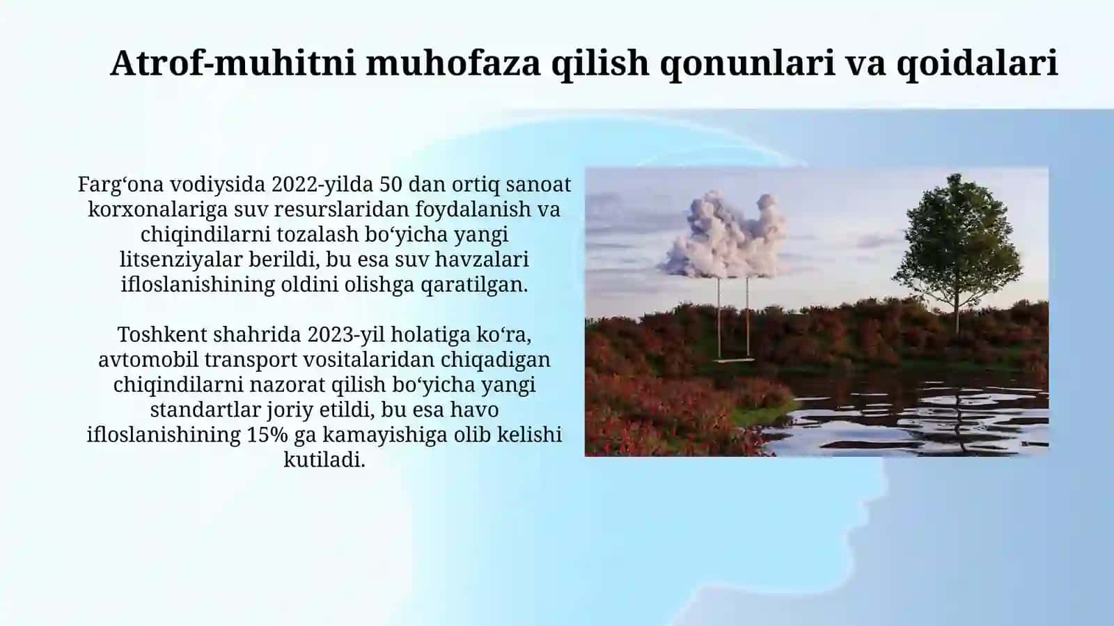 Atrof muhit ifloslanishini nazorat qilish usullari (suv,havo,tuproq) 4