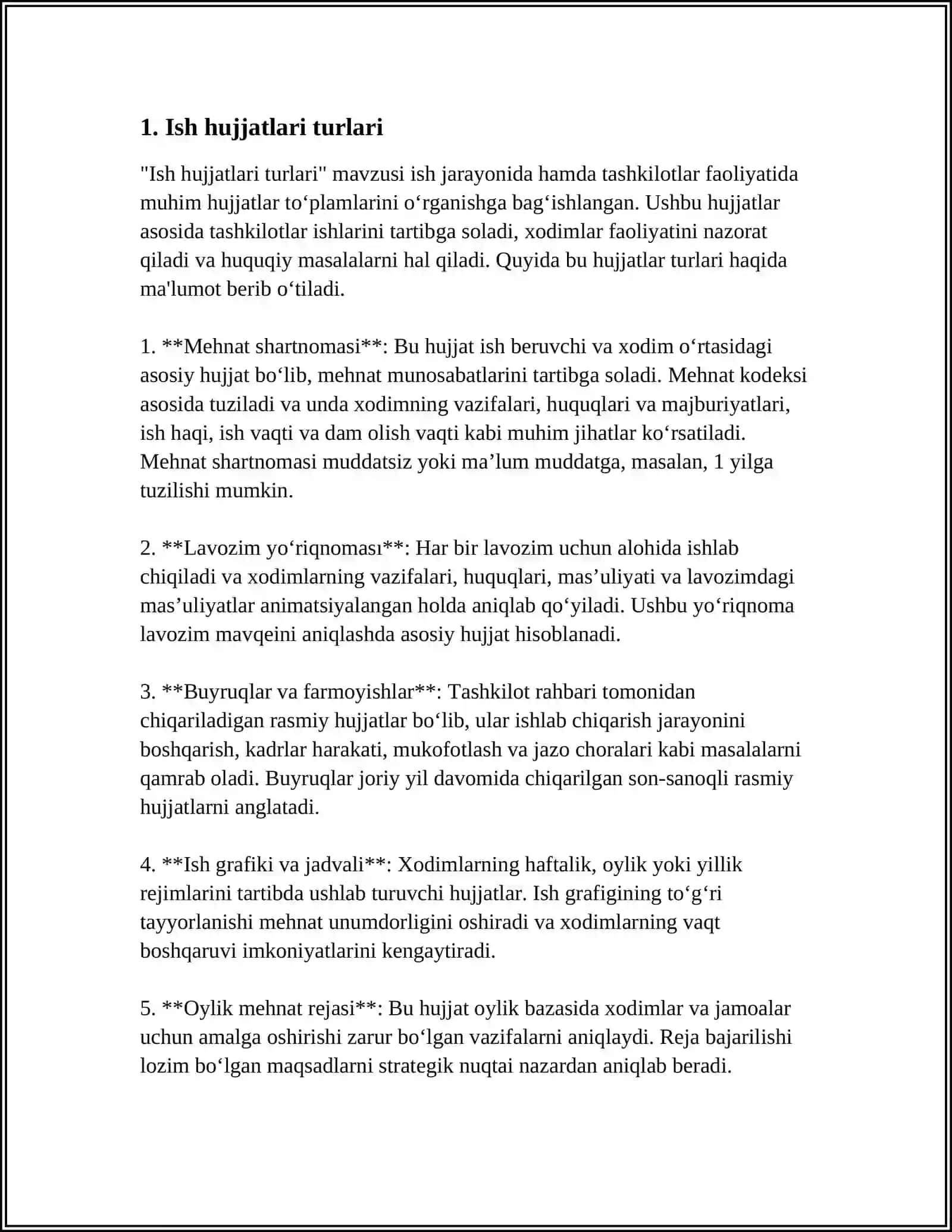Ish hujjatlari turlari 4