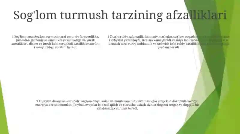 Sog'Lom Turmush Tarzi Va O'Z Turmush Tarzini Baholash 4