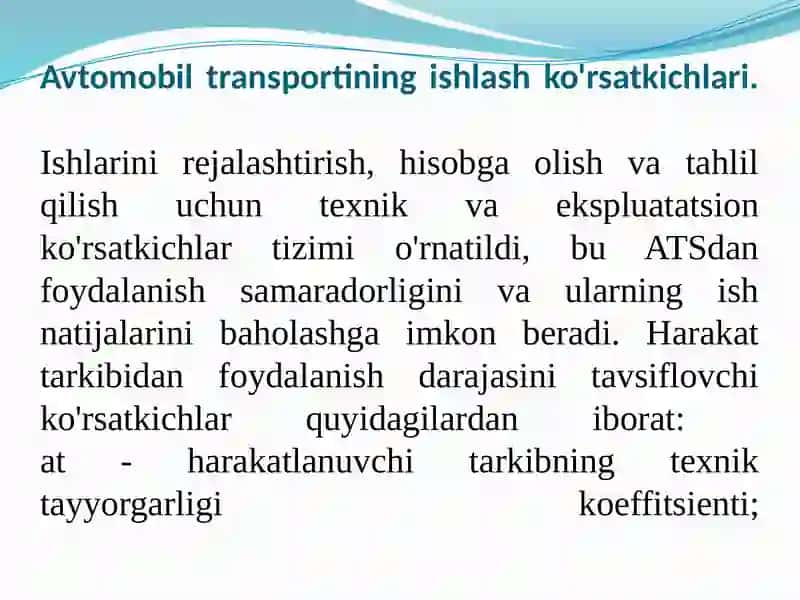 Avtomobil transporti ko'rsatkichlari 4