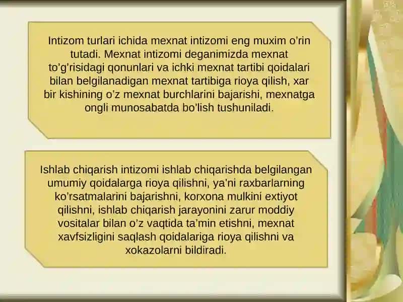 Mehnat intizomi va unimustaxkamlash yo'llari 4
