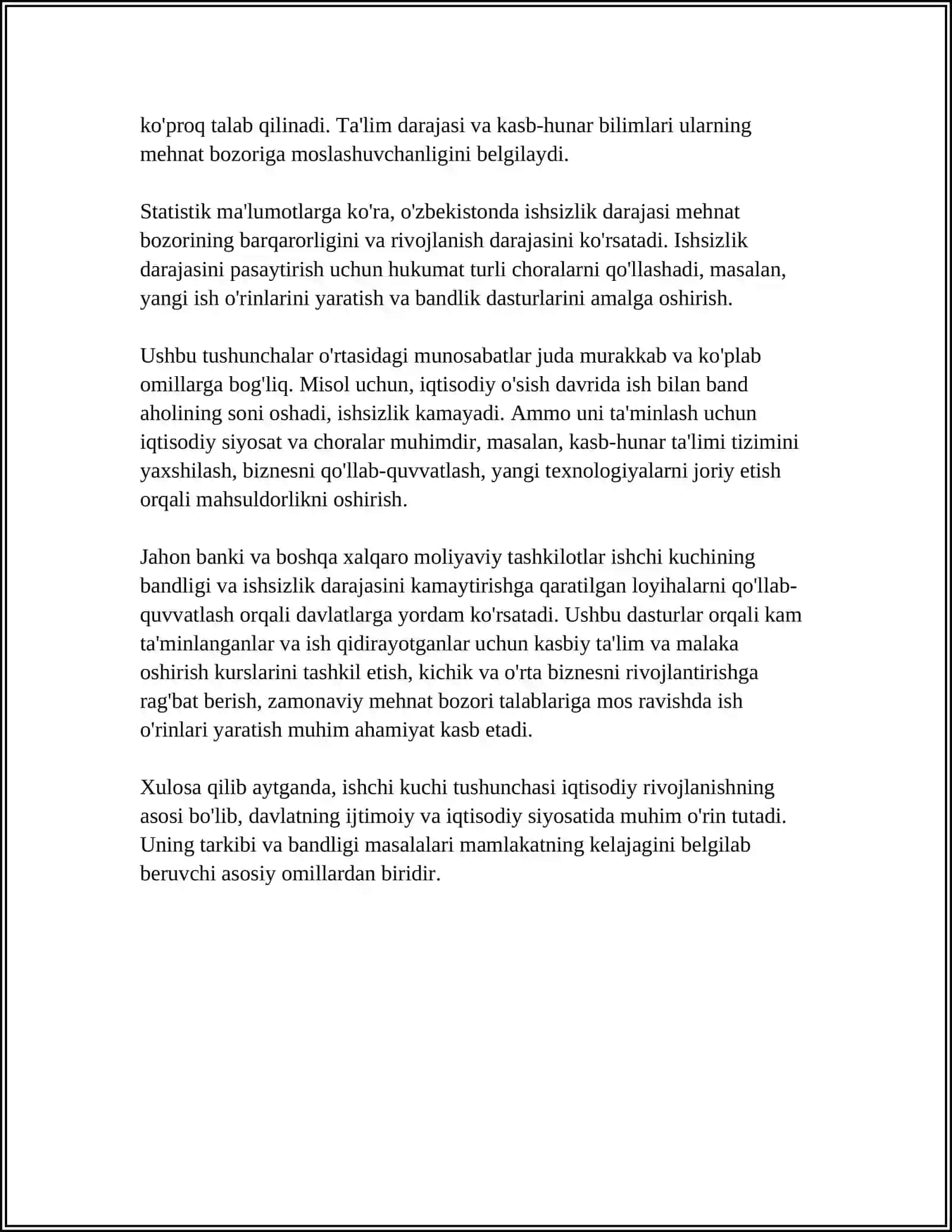 ISHCHI KUCHI UNING BANDLIGI VA ISHSIZLIK 4