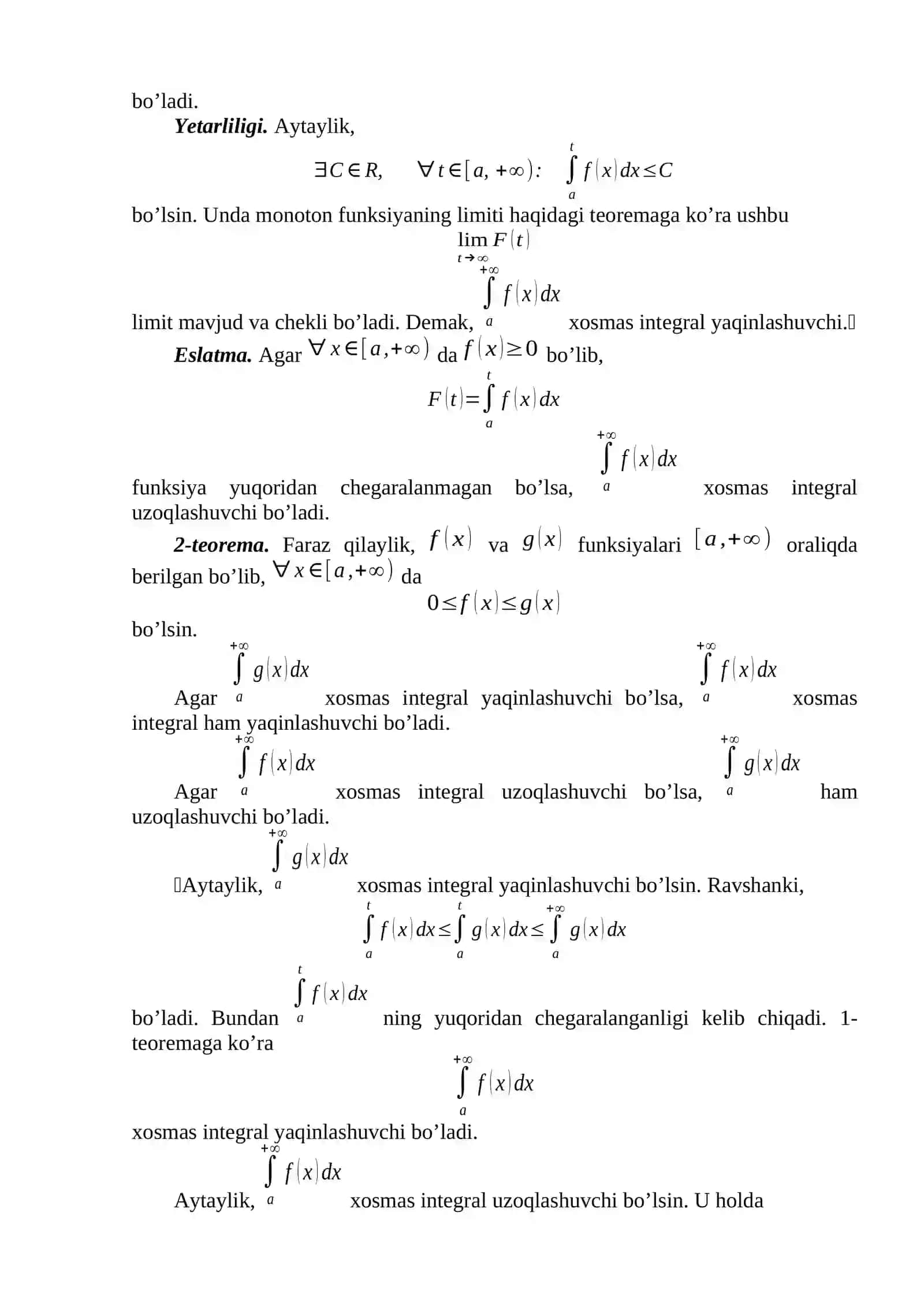 Cheksiz oraliq bo‘yicha xosmas integrallar 4