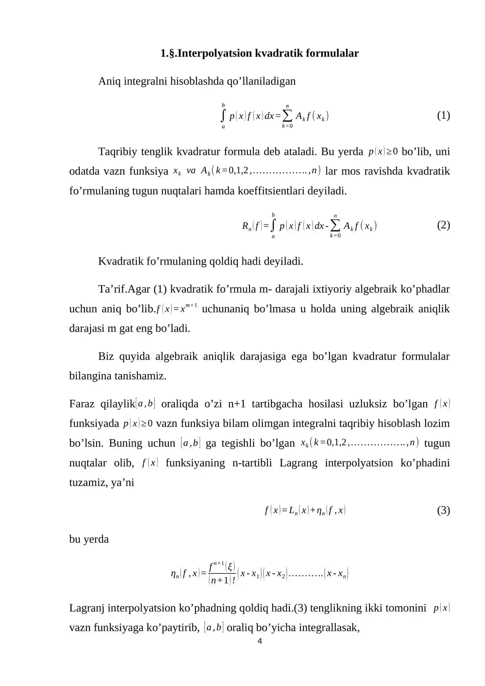 Interpolyatsion kvadratur formulalar 4