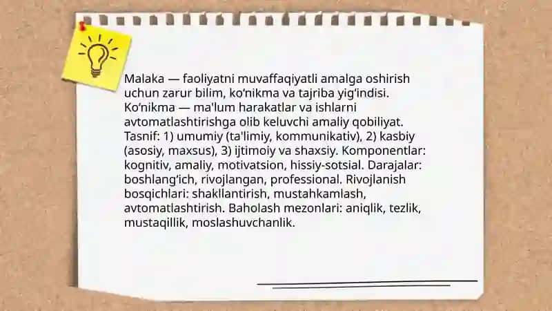 Faoliyatning ózlashtirishi va malakalarni egallash 4