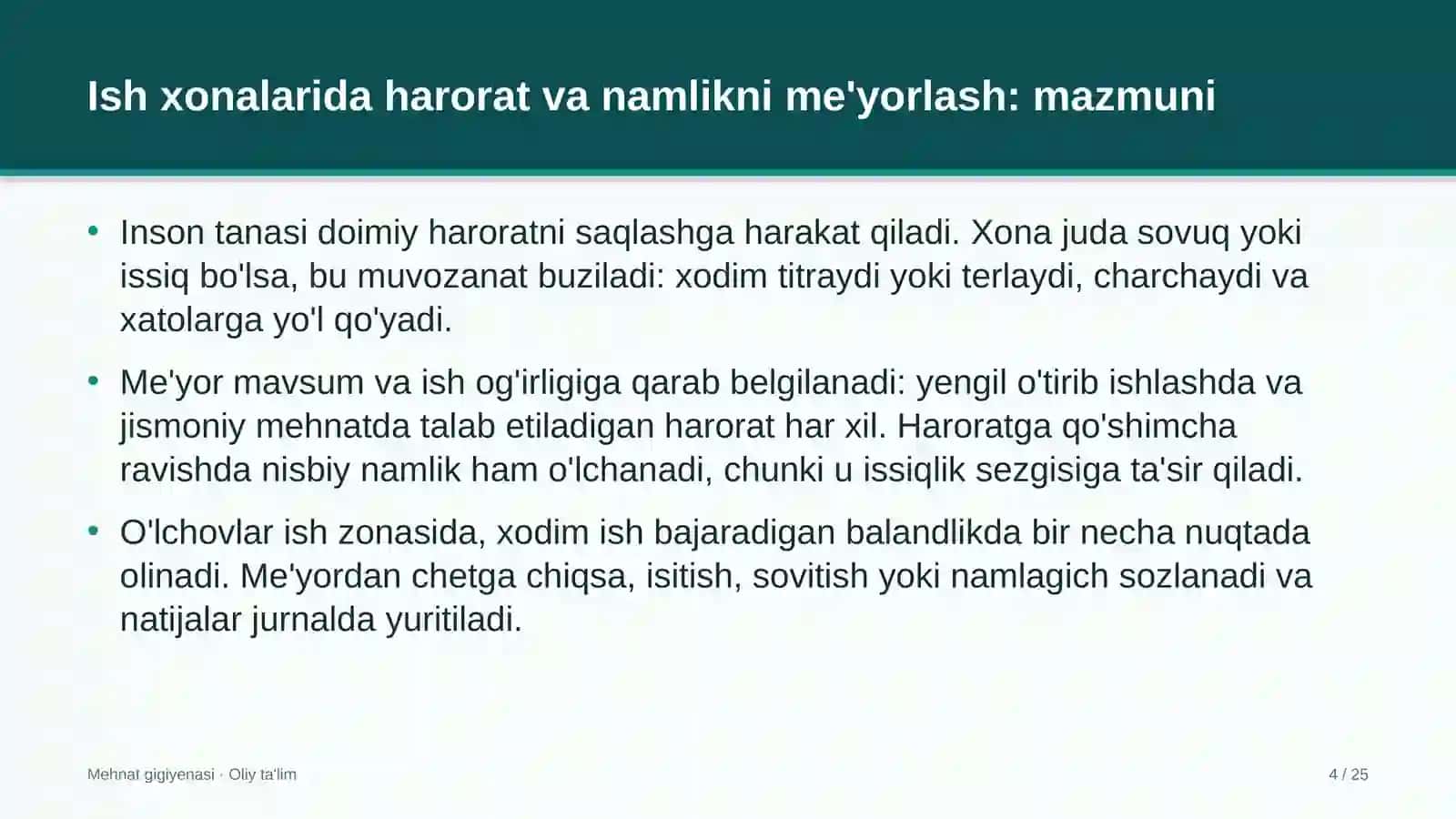 MEHNAT GIGIYENASI · OLIY TA'LIM 4