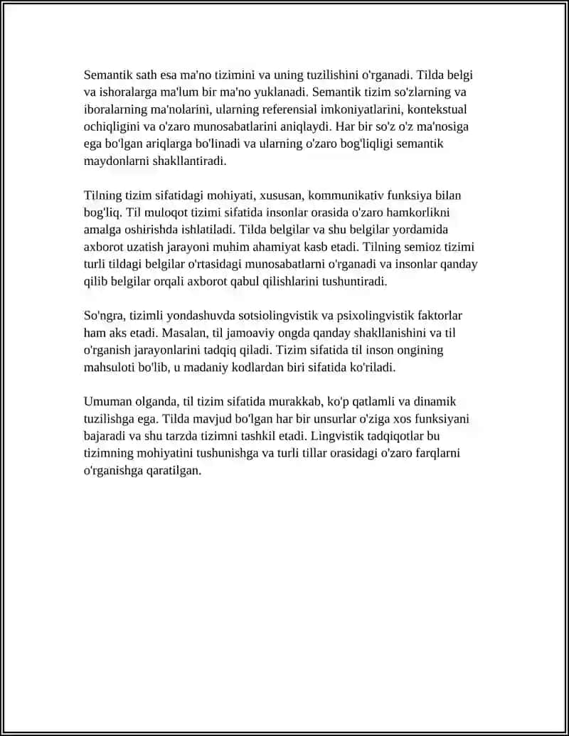 Tilning Tizim Sifatidagi Mohiyati Referat 4
