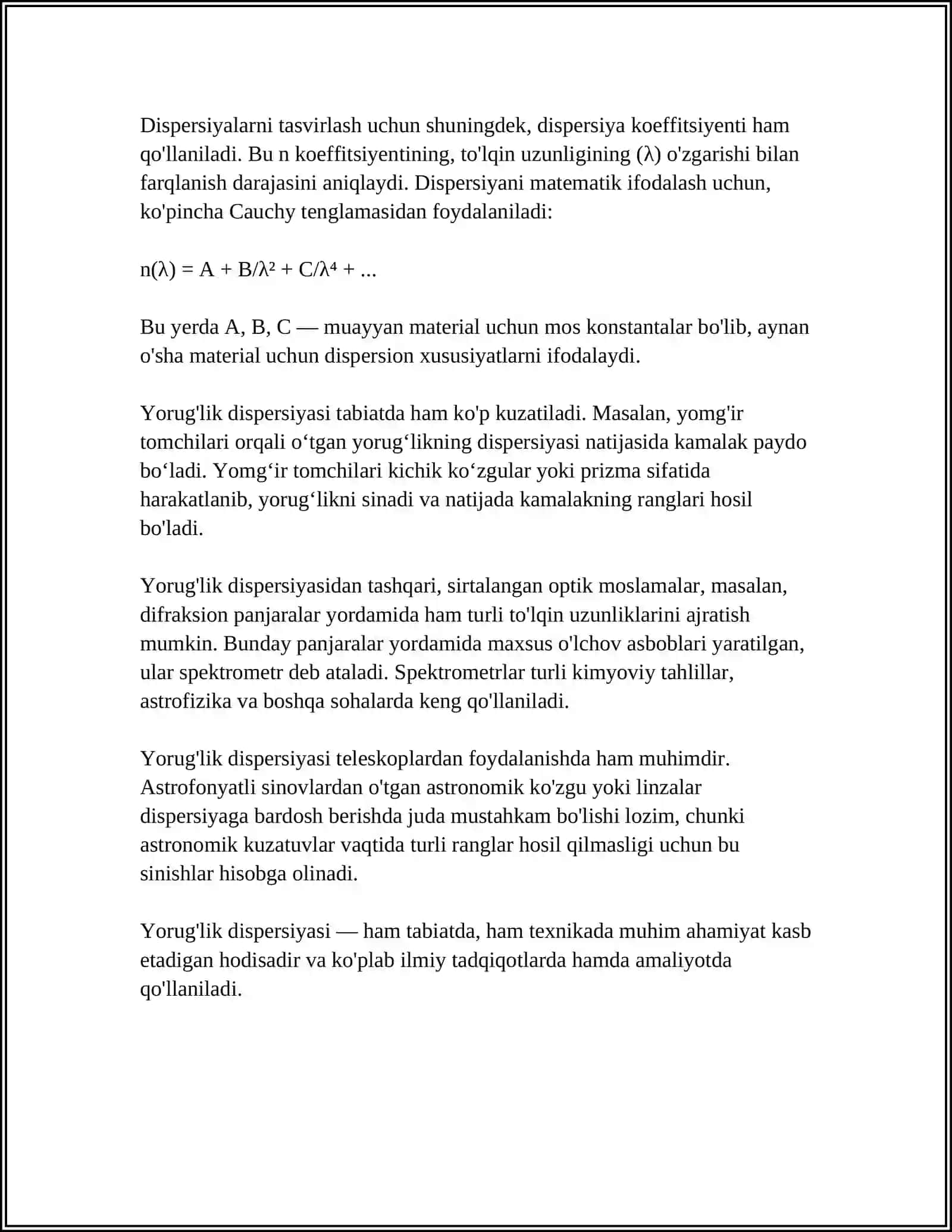 YORUG'LIK DISPERSIYASI. OPTIK PIROMETRLAR 4