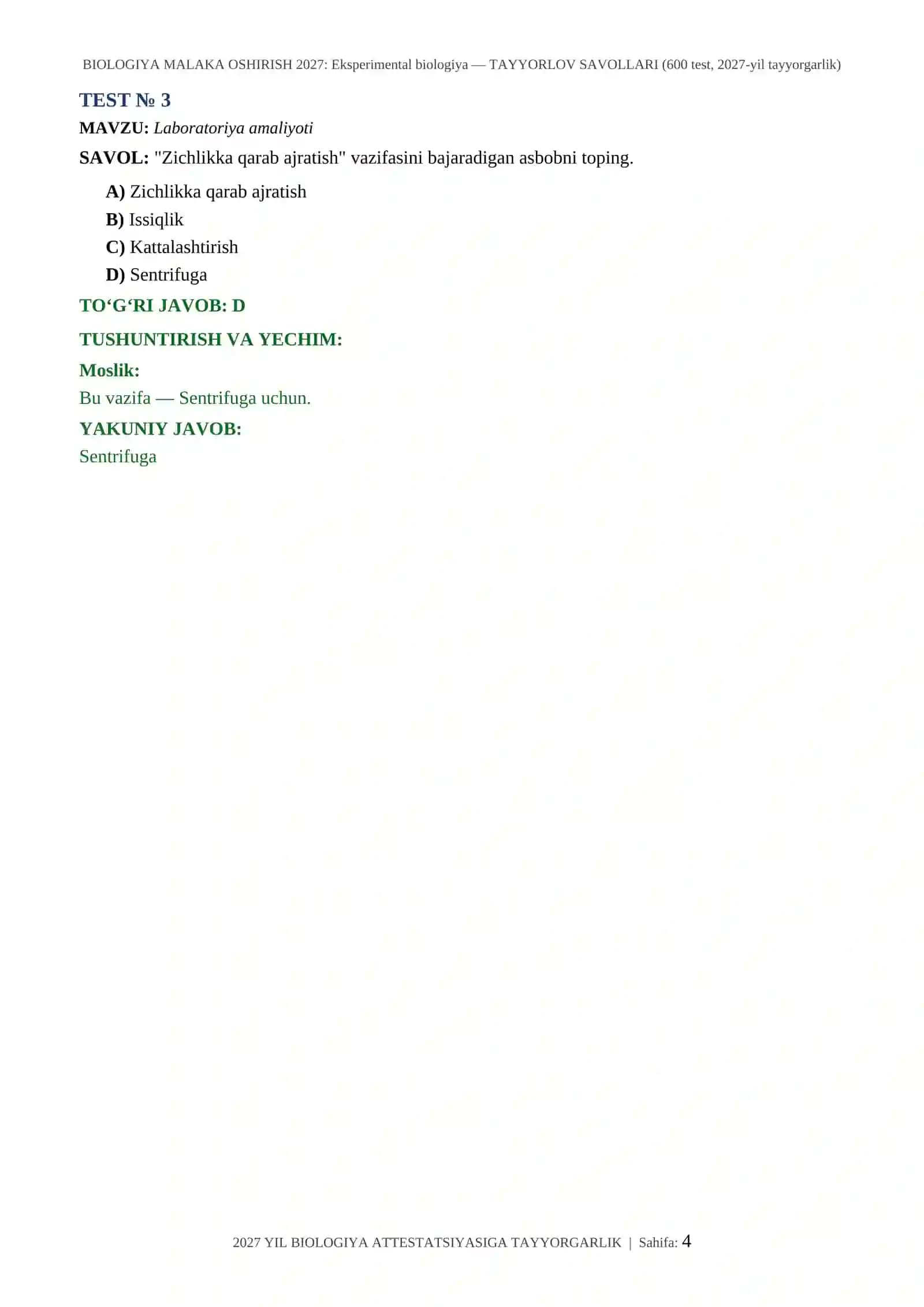 BIOLOGIYA MALAKA OSHIRISH 2027: Eksperimental biologiya 4