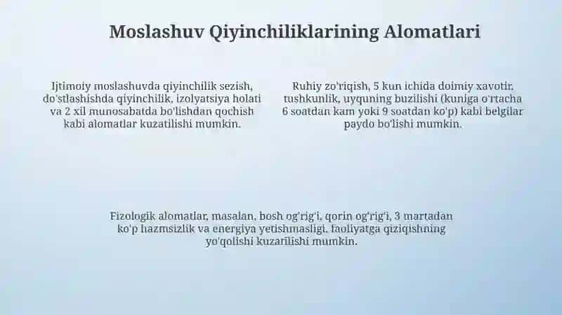 Moslashuv muammolari (ish o’qish,yangi muhit) 4