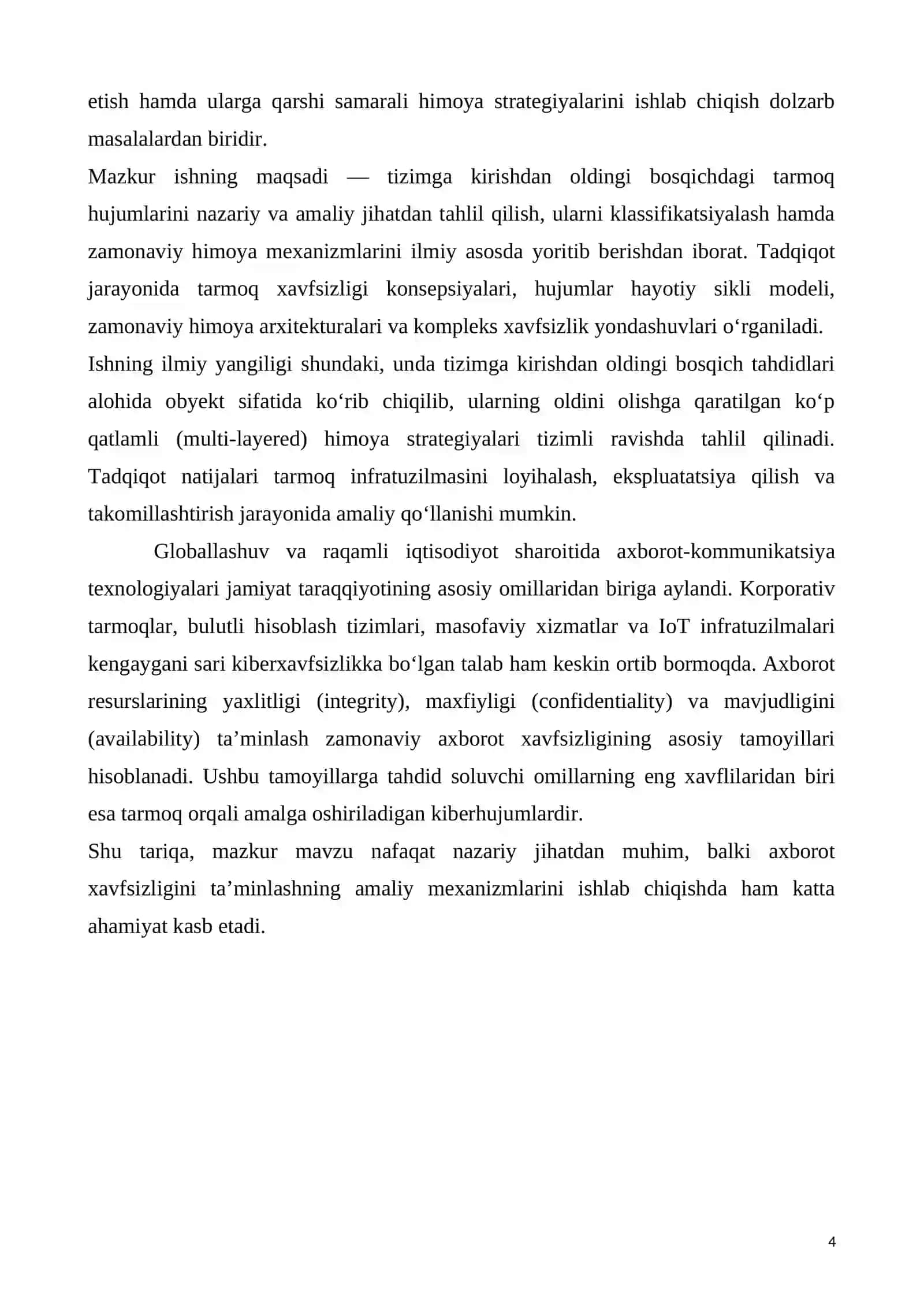 Tizimga kirishdan oldingi bosqichdagi tarmoq hujumlarining klassifikatsiyasi va ularga qarshi samarali himoya strategiyalari 4