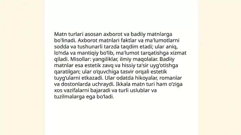 Matn va uning turlarini o'rgatish 4