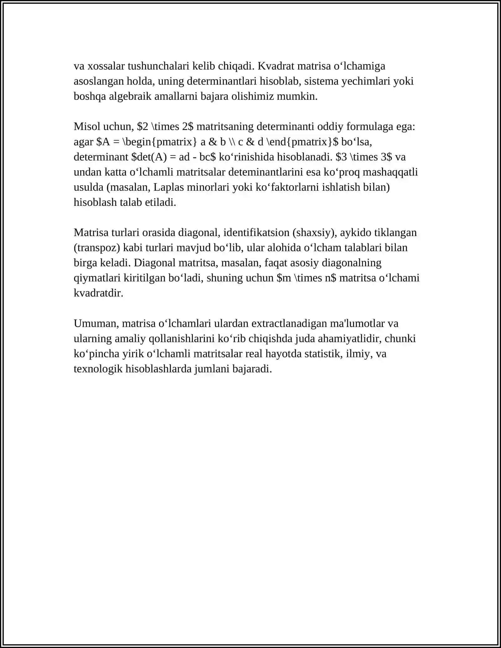 MATRITSANING XOSSALARI 4