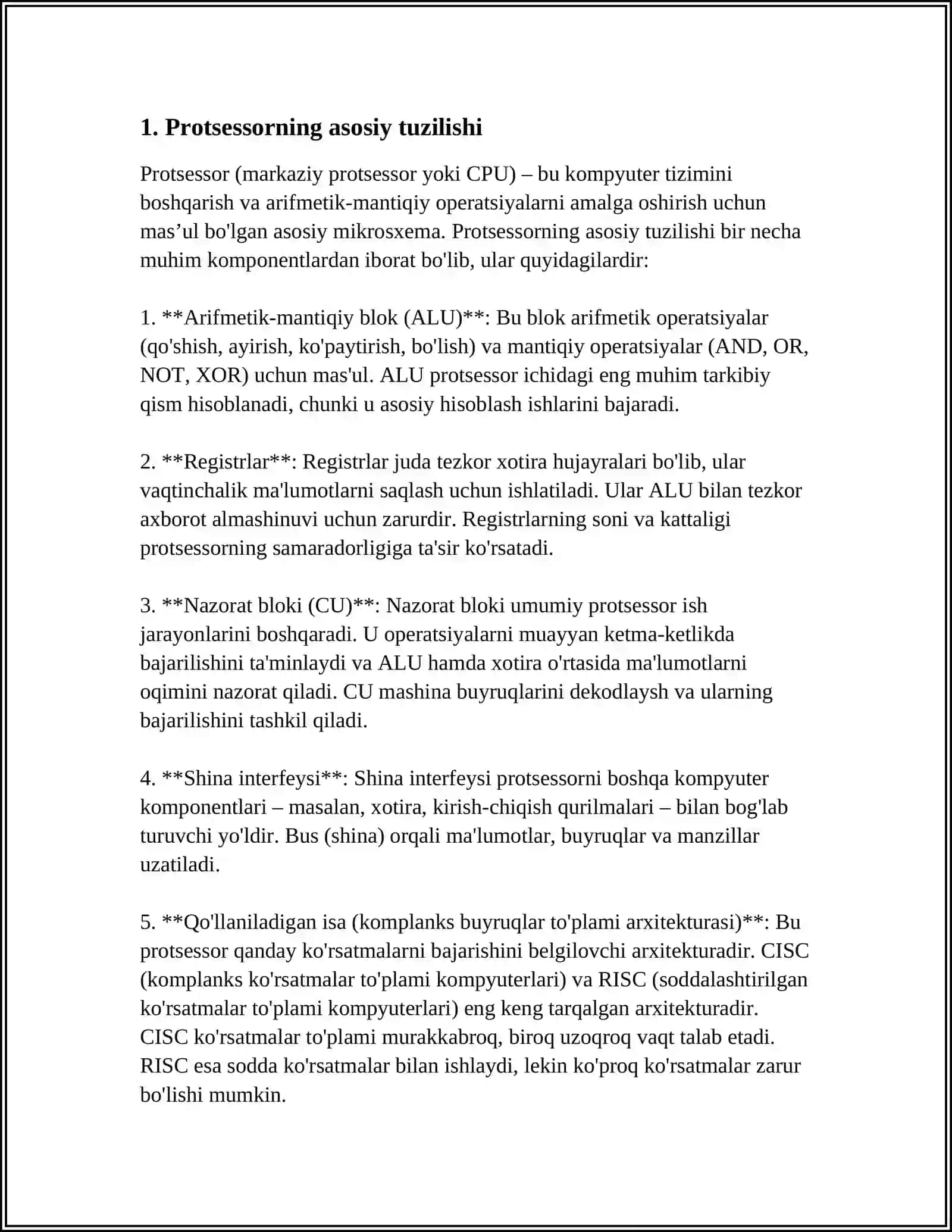 PROTSESSORLAR TUZILISHI, PROTSESSORLARNING ICHKI REGISTRLARI 4