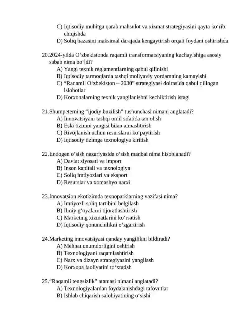 Innovatsion iqtisod yakuniy test savollari 4