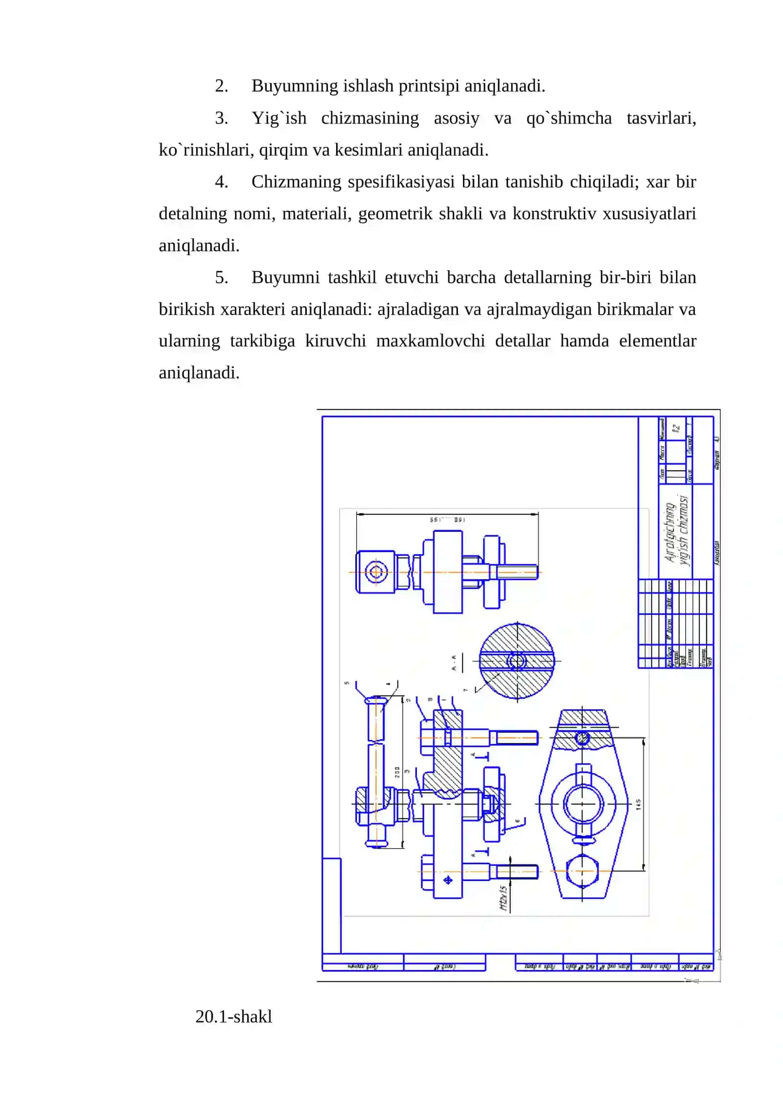 Yig`ish chizmalarni o`qish va detallarga ajratib chizish 4