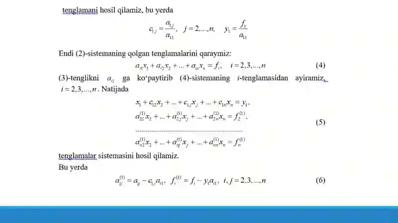 Chiziqli algebraik tenglamalar sistemasini (ChATS) yеchishning aniq metodlari 4