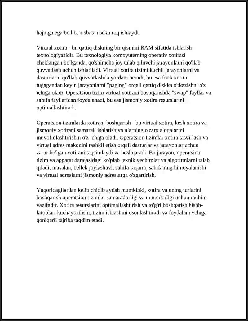 OPERATSION TIZIMLARDA XOTIRANI BOSHQARISH. XOTIRA VA UNI TASVIRLASH, VIRTUAL ADRES MAKONI 4