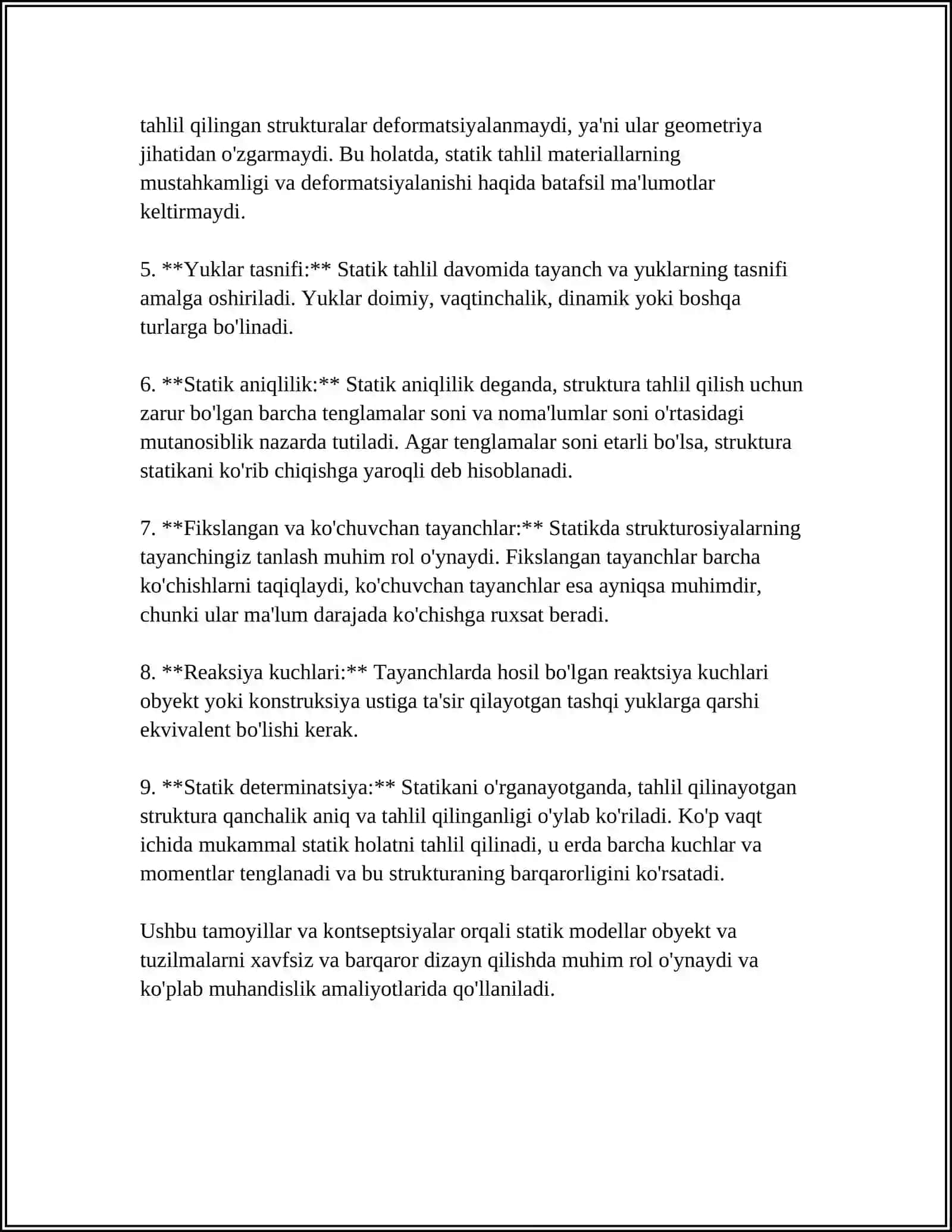 STATIK VA DINAMIK MODELLAR 4