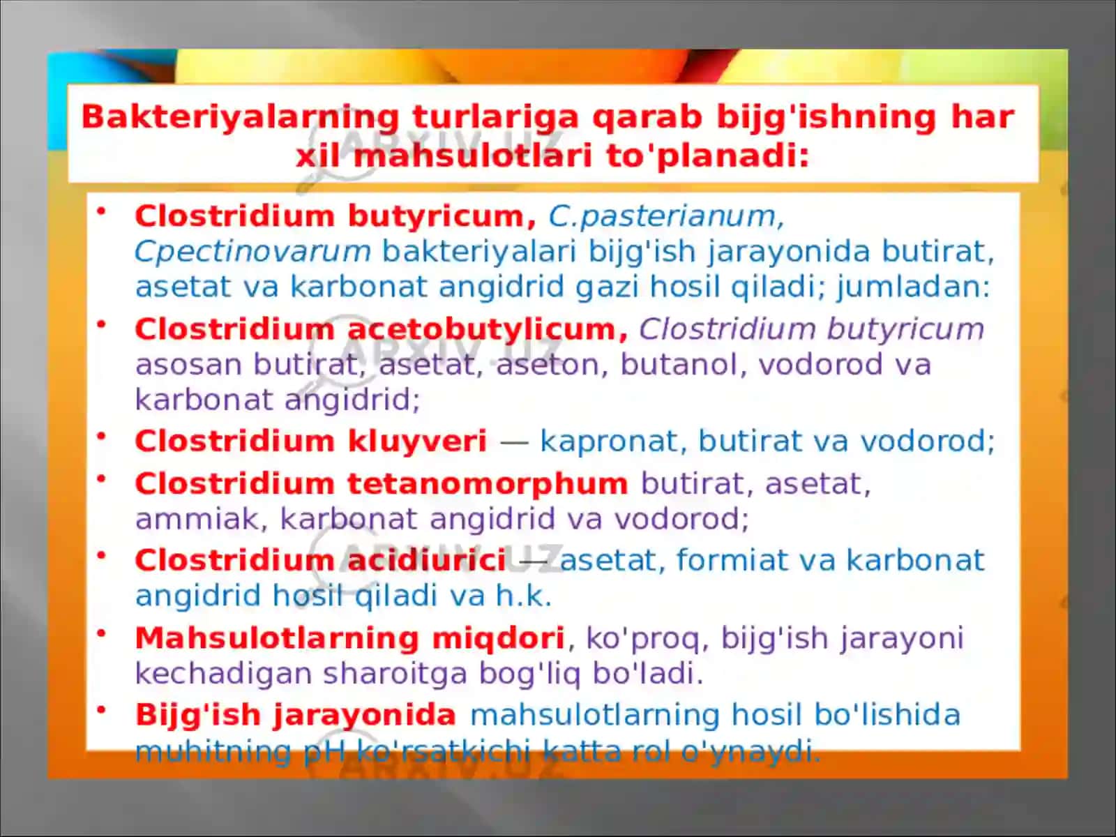 Yog‘ kislotali va atseton butilli bijg‘ish 4