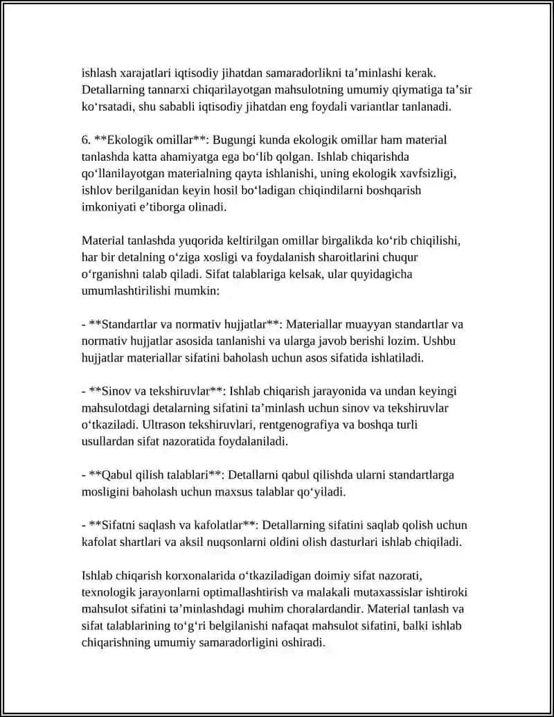 ISHLOV BERILADIGAN DETALLAR MATERIALINING SIFATI 4