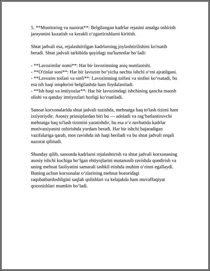 SANOATDA KADRLAR VA MEXNATGA HAQ TO'LASH 4
