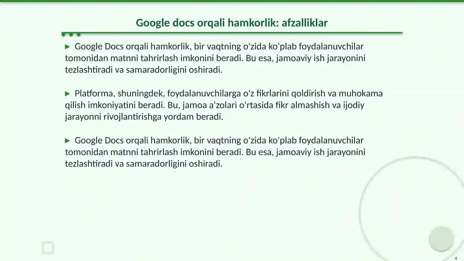 Google docs orqali hamkorlikda matn yaratish 4