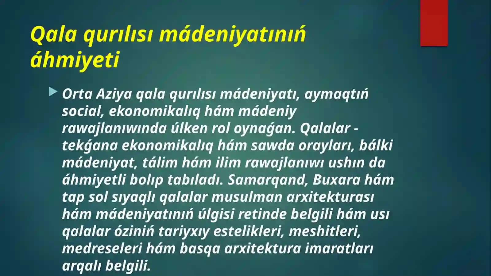 Orta Aziya qala qurılısı mádeniyatınınʼ payda bolıwı 4