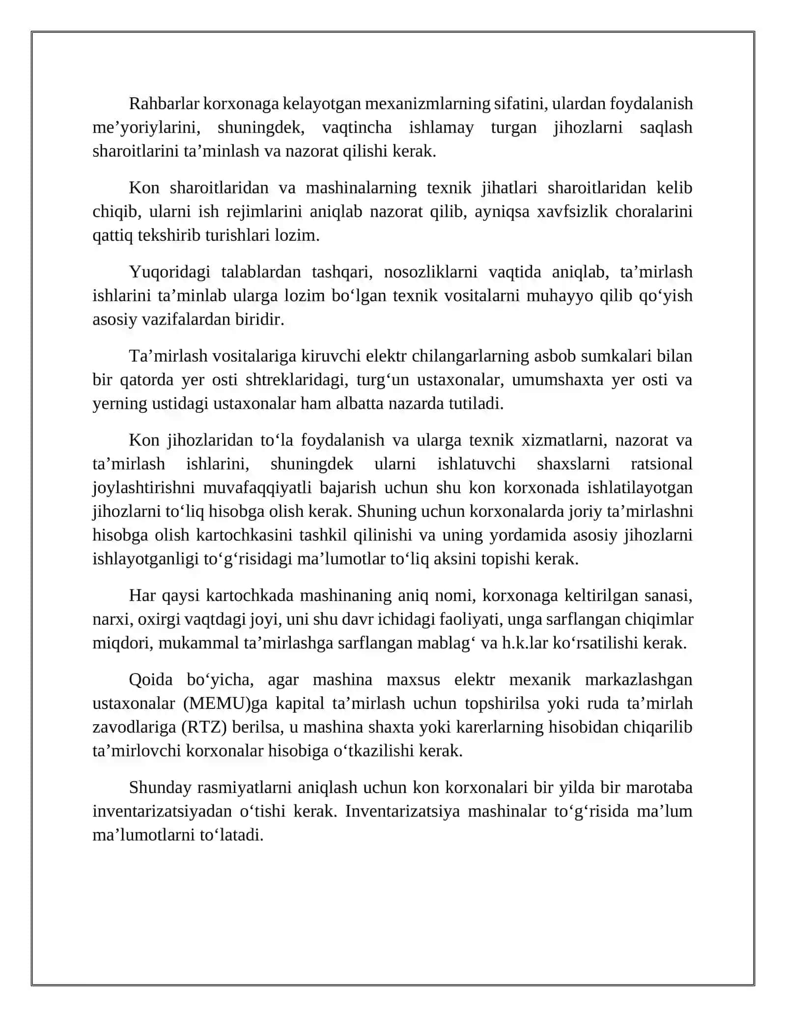 Konchilik korхonalarida ta’mirlash хizmatini tashkil etish 4