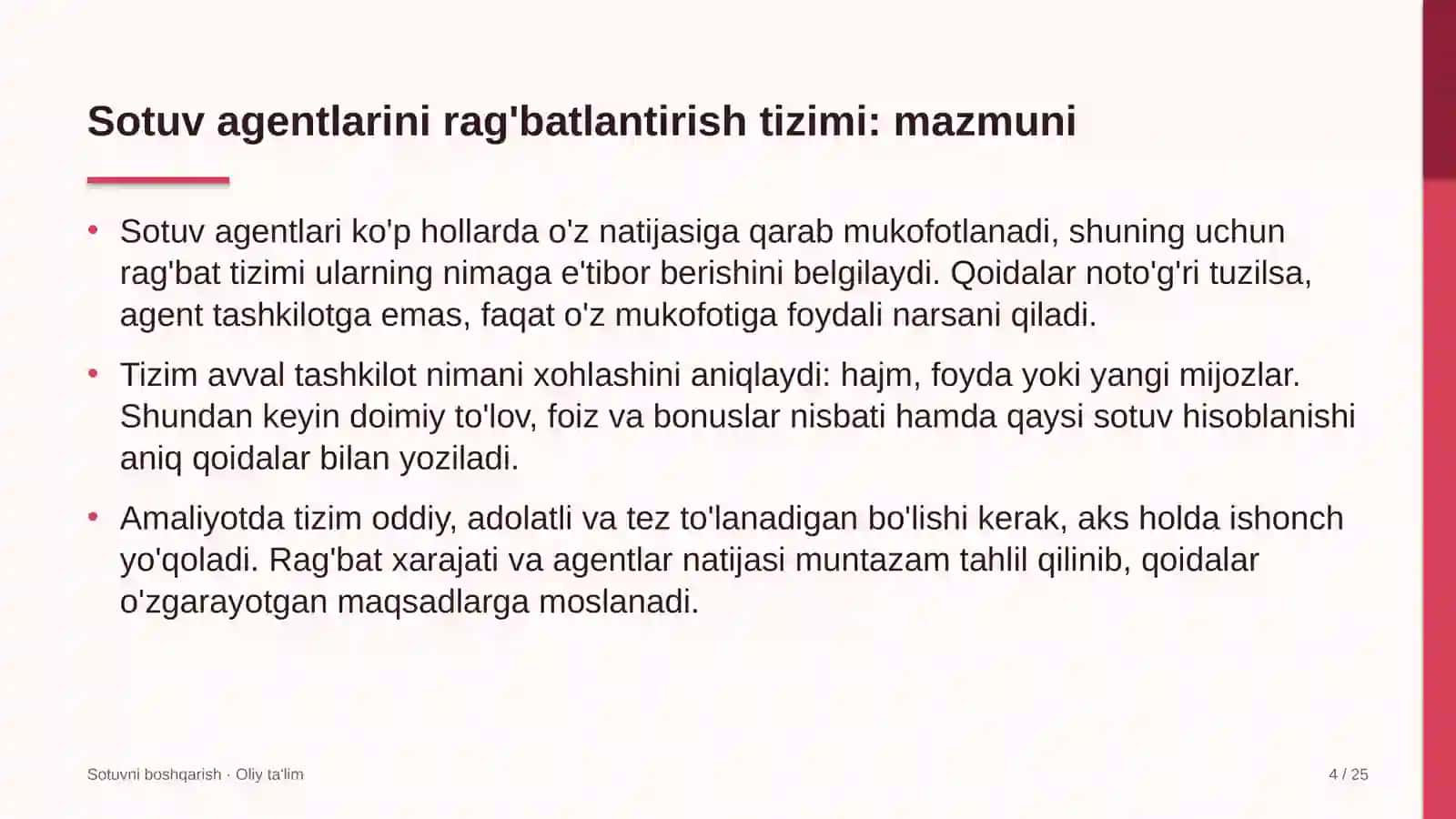 Kadrlar agentliklarida sotuv agentlarini rag'batlantirish tizimi 4