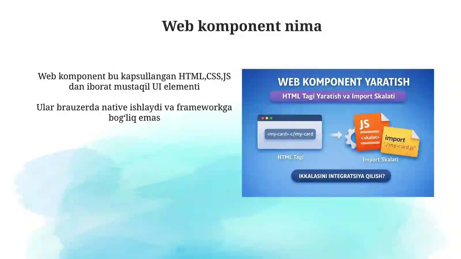 Webkomponentlar va ularni yaratish, qayta foydalanish va boshqarish usullari 4