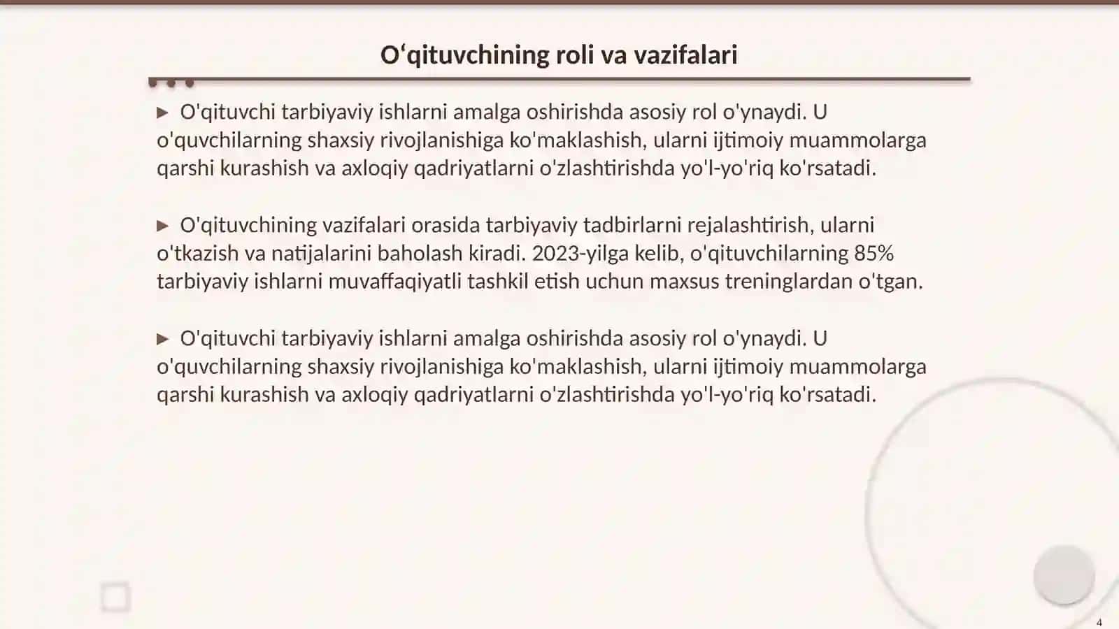 Oʻqituvchining tarbiyaviy ishlarni tashkil qilish mahorati 4