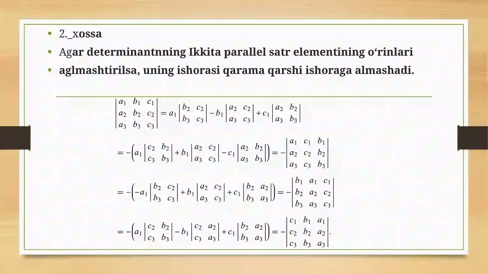 ikkinchi, uchinchi va yuqori tartibli determinantlar va minorlar 4