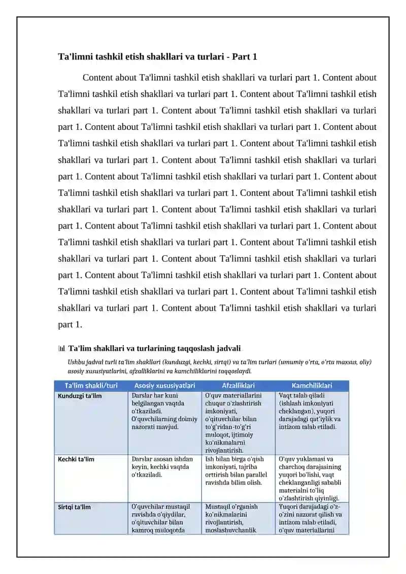Ta'limni tashkil etish shakllari va turlari 4