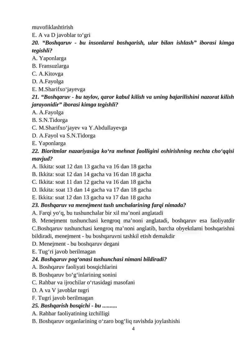 Menejment fani topshiriqlari 4