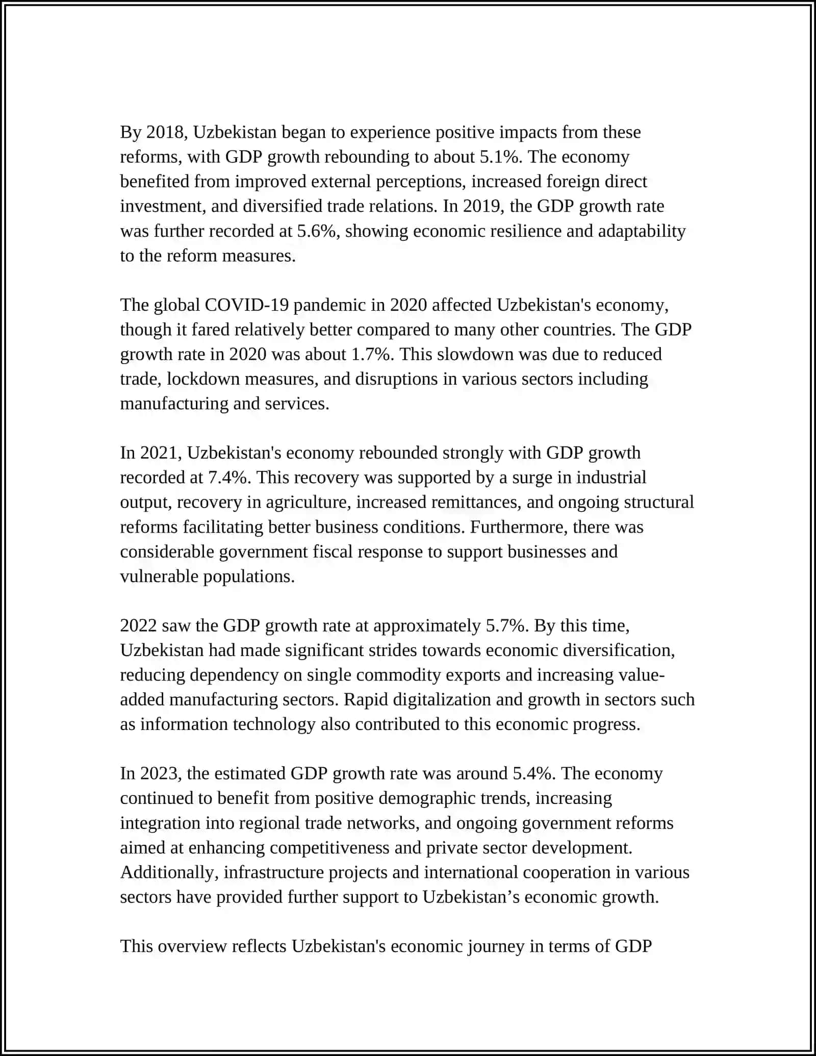 ECONOMIC INDICATORS OF GROSS DOMESTIC PRODUCT IN UZBEKISTAN 4