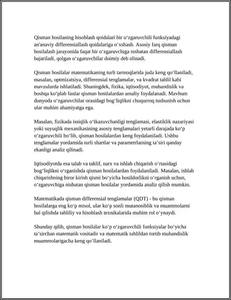 KOʻP OʻZGARUVCHI FUNKSIYANING HOSILASI 4