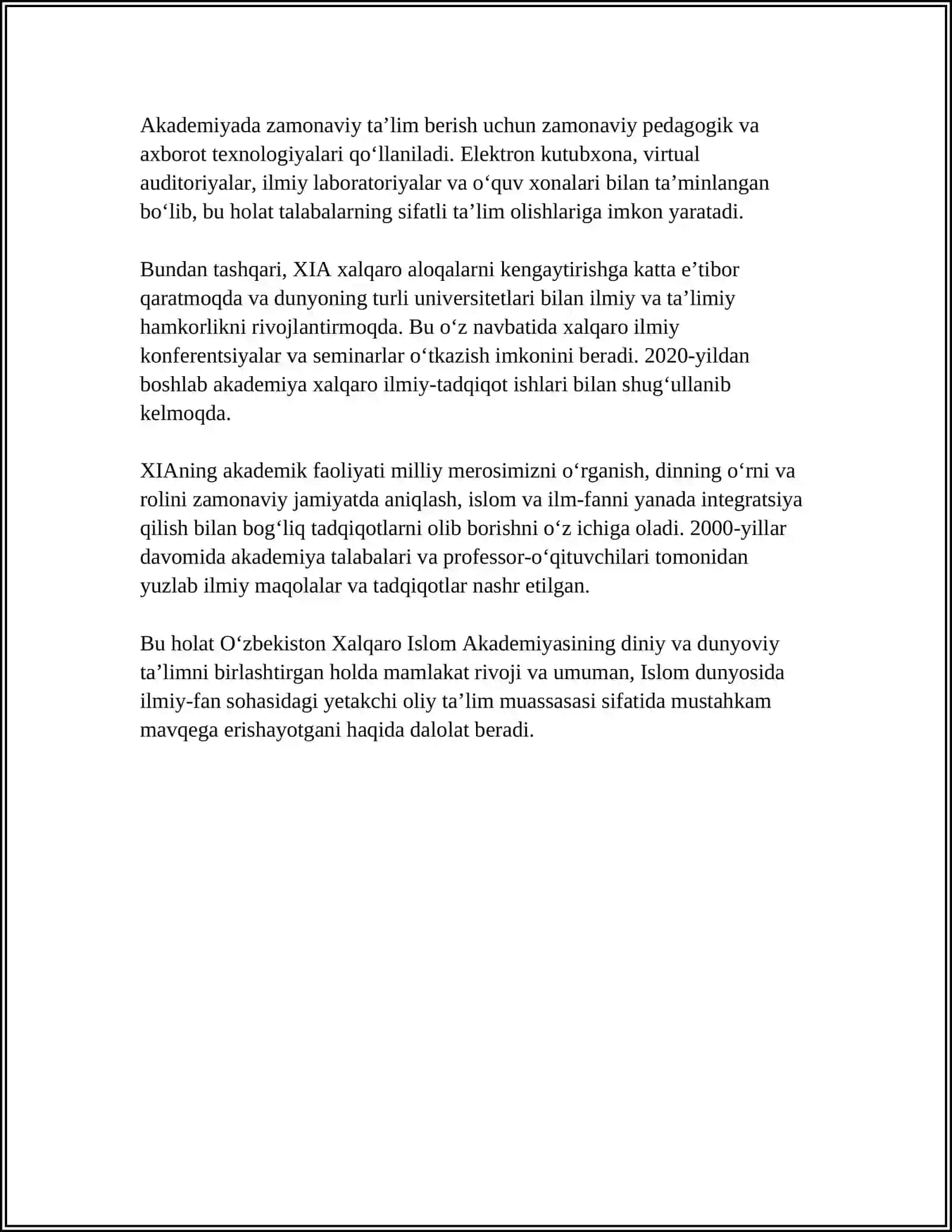 O'zbekiston Xalqaro Islom Akademiyasi Tarixi 4