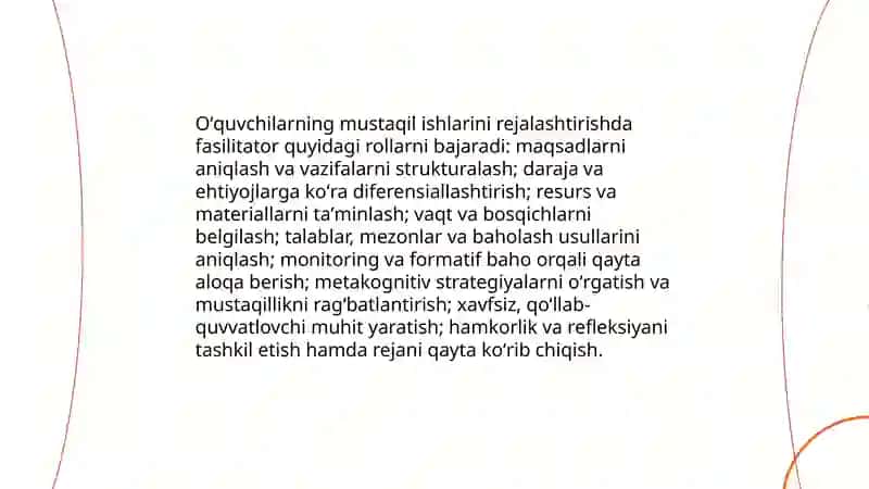Pedagogik fasilitatsiya vositada oʻquvchilarning mustaqil ishlarni tashkil etish va oʻtkazish 4