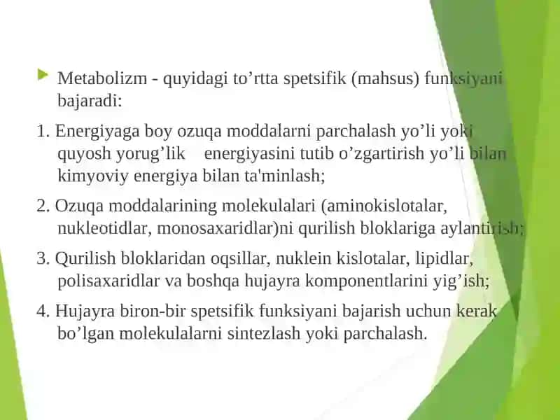 Organizmda moddalar almashinuvi (mətabolizm) 4