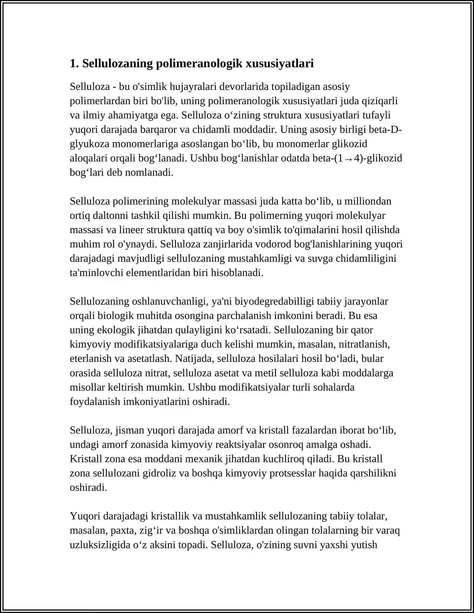 Sellyuloza va tabiiy ipakning polimeranoligik o'zgarishlari 4