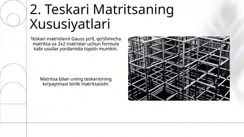 Matritsaga teskari matritsa qurish usullari 4